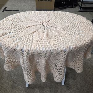 Elegant Cream Crochet Tablecloth